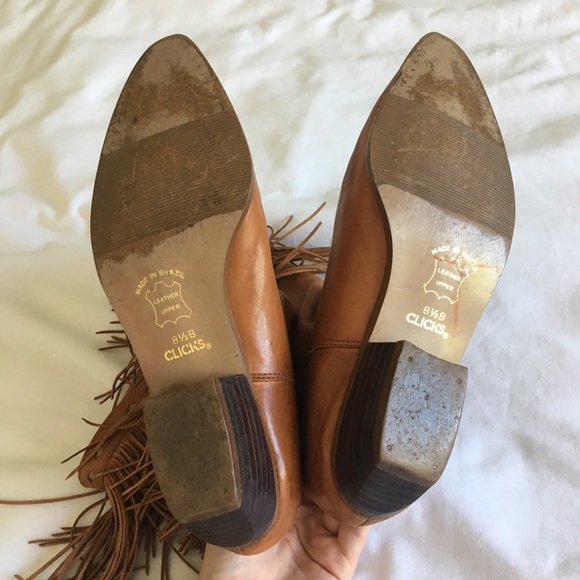 CLICKS, leather fridge hippie boho booties - Picture 5 of 5